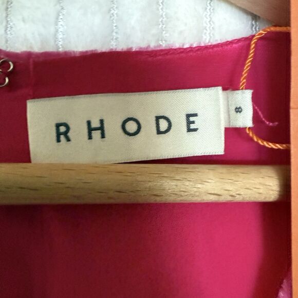 NWT Rhode Pink Ester V-Neck Puff Sleeve Velvet Dress in Jaipur Size 8 $565 - Picture 12 of 16